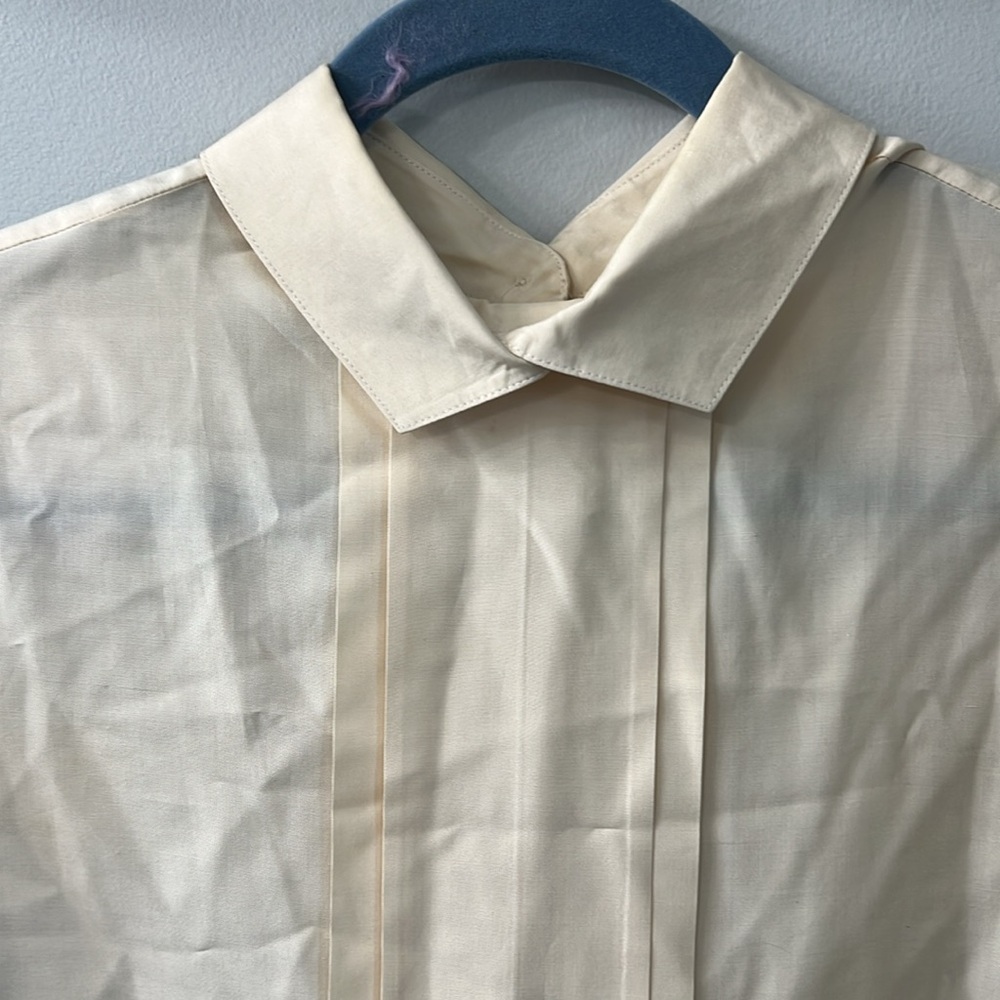 Vintage Talbots Cream 100% Silk Back Button Up Pleated Blouse  Size 14 Petite - Picture 4 of 7